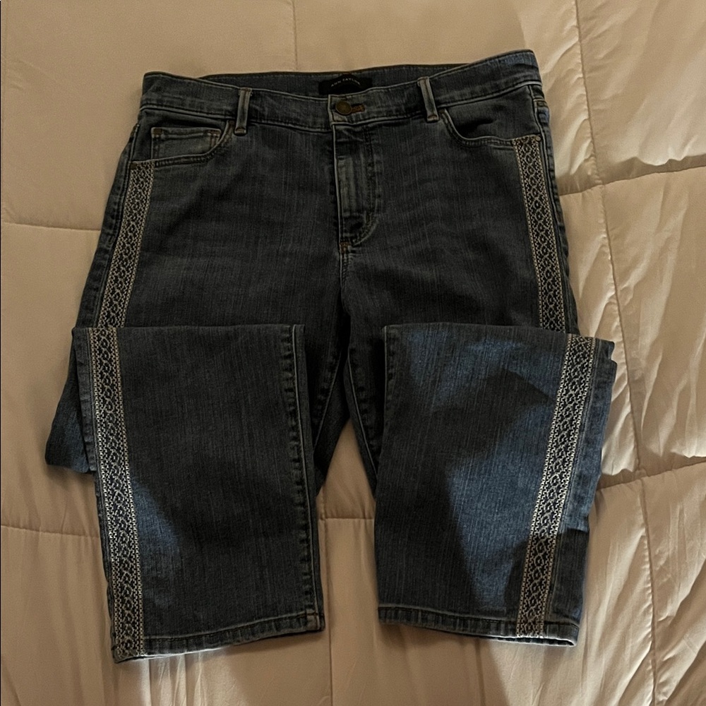 Ann Taylor Women's Blue Straight Leg Jeans with Patterned Trim